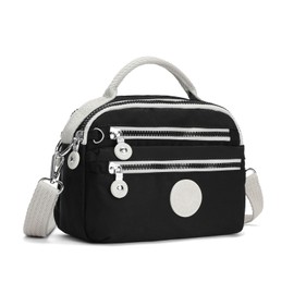 Compact Crossbody Bag with Double Zippers, Adjustable Strap, Multiple Colors, 9x3.1x6.7 inches(Black) (Black)