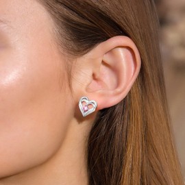 CDE Forever Love Heart Stud Earrings for Women, 925 Sterling Silver Birthstone Heart Stud Earrings Mother's Day Gift Anniversary Birthday Jewelry Gifts for Women Wife Her