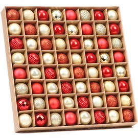 Sea Team 64-Pack Mini Christmas Ball Ornaments with Strings, 30mm/1.18-Inch Small Baubles, Shatterproof Plastic Christmas Bulbs, Hanging Decorations for Xmas Tree, Wreath, Garland (Red, Gold)