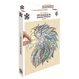 Puzzle Master Wooden Puzzle - Art Jigsaw Wood Cut Puzzle with Display Stand for Adults and Kids - Lion 2.0 124-Pieces Set