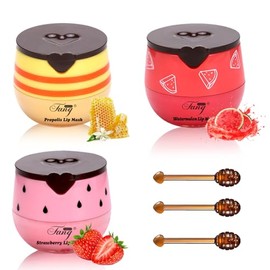 3 piezas de bálsamo de abeja, bálsamo labial de miel de fresa y sandía en pote de miel, mascarilla labial hidratante de noche, cuidado labial para hidratar, reparar y prevenir la sequedad y las