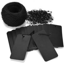 LOOMY 200 PCS Sale Marking Tags with Safety Pins and 157 Feet Natural String to Label Your Clothes for The Garage Sale/Yard Sale/Consignment Sale/Tag Sale,Black