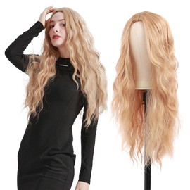 TYTYCC Women's Wigs Synthetic Hair 26 Inch Curly Upgraded Protein Fiber Hair Wig Wavy Wigs with Bangs for Women For Party Daily Wear Bob Wig Cosplay (Golden)
