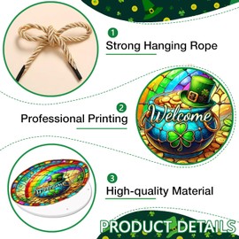 HEYINSHEN St. Patrick's Day Welcome Door Sign St Patrick's Day Decorations Wreath for Front Door Shamrock Green Hat Rainbow Welcome Wall Hanging Sign for Home Wall Indoor Outdoor Decor Irish Gifts