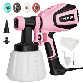 Paint Sprayer, 700W HVLP Paint Spray Gun with Cleaning & Blowing Joints, 4 Nozzles and 3 Patterns, Easy to Clean, for Furniture, Cabinets, Fence, Walls, Door, Garden Chairs etc. VF803 Pink
