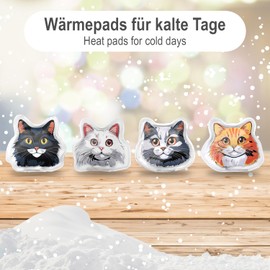 com-four® 4x pocket warmers reusable - hand warmers with cat motif - heat pad for cold days and on the go - heat cushion (4 pieces - cat colorful)
