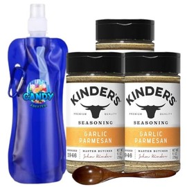 Kinder’s Premium Blend Seasoning – Three (3) 9.1 oz Bottles – All-Purpose Rub for Grilling, Cooking & Roasting – No MSG, Gluten-Free, Non-GMO – Includes Collapsible Bottle & Wooden Spoon (Total 27.3 oz) ( Garlic Parmesan )