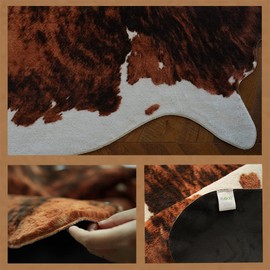 rugoo Cowhide Rug 6.3 ft x 7.9 ft Faux Tricolor Cowhide Rug Faux Fur Rug Cow Print Rug Faux Animal Skin Rug for Living Room Bedroom Nursery Western Decor