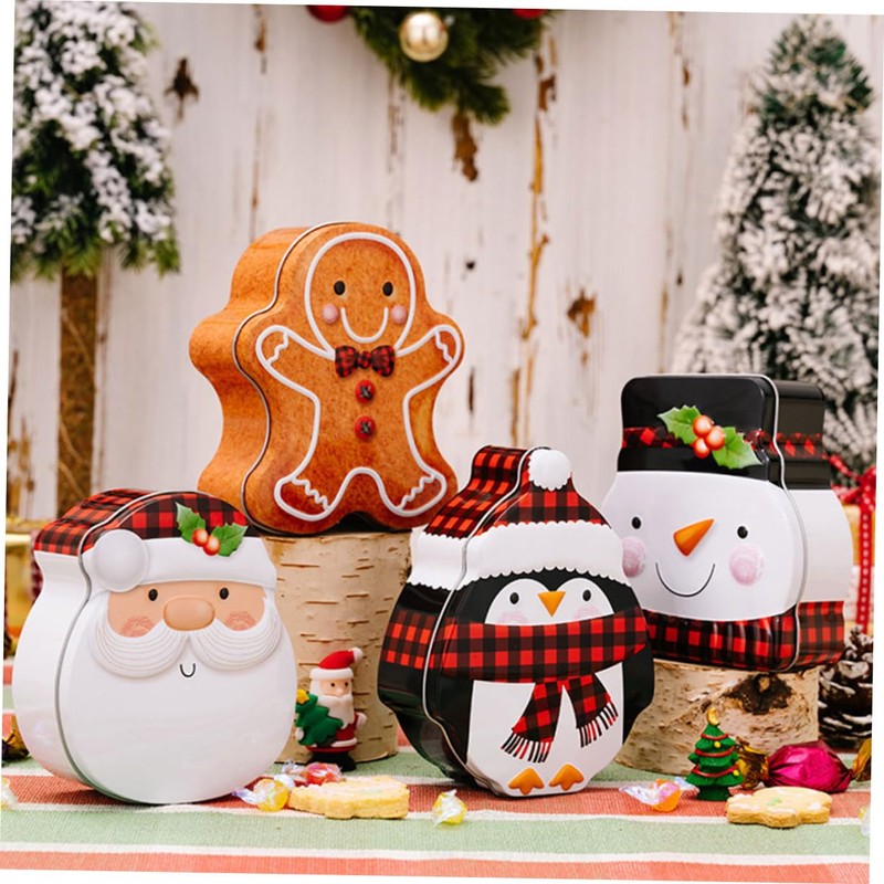 CHILDWEET Tinplate Cookie Box Snowman Gingerbread Christmas Candy Containers for