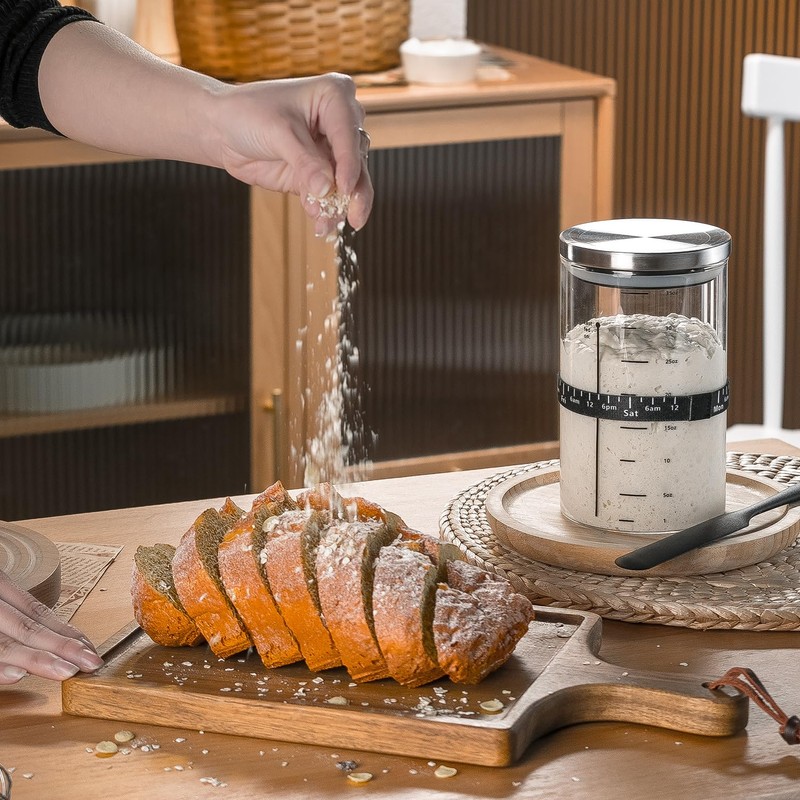 Wissy&Konny Sourdough Starter Jar,2PACK 35OZ Wide Mouth with Ounce Scale