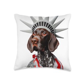 German Shorthaired Pointer Statue Of Liberty 4th of July Throw Pillow