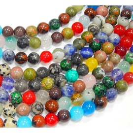 Perlin - Gemstone Mix Strand Beads 8 mm Craft Set 48 Pieces Round Quartz, Aventurine, Amethyst, Jade, Jasper, Sodalite, Unakite, Turquoise, Obsidian, Agate