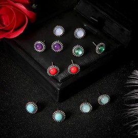 6 Pairs Colorful Earrings Women Ear Stud Vintage Round Stud Quartz Ball Earrings Rainbow Cute Earring Set Earrings Jewelry for Women (6 Pairs)