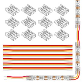 SEZO 3PIN 10mm LED Light Strip Connectors Kit 12PCS Transparent Unwired Gapless Solderless Connectors + 6PCS 15cm Long 22AWG Extension Wire Support Support WS2812 WS2811 etc SMD LED Strip