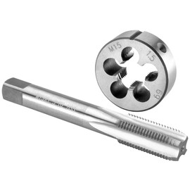 Burkit M15 X 1.5 Tap and Die Set, M15 x 1.5 Machine Thread Tap and Round Die Right Hand