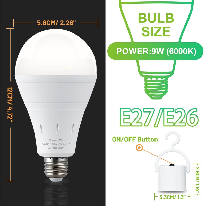 DEBAOBULB 6 Pack Rechargeable Emergency Light Bulbs, Battery Powered Energy