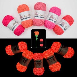Bulingbuling Acrylic Glow Yarn - 5 Pack Red Red Glow in The Dark Yarn, 400 Yards per Pack 150 Grams/5.3 Ounces, for Crochet and Knitting Colorful
