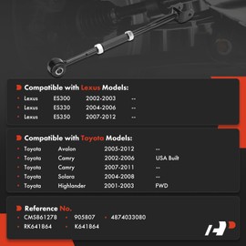 A-Premium Rear Left Rearward Lower Control Arm, with Bushing, Compatible with Toyota Camry 2002-2011, Highlander 2001-2003, Avalon 2005-2012, Solara 2004-2008 & Lexus ES300 2002-2003, ES330, ES350
