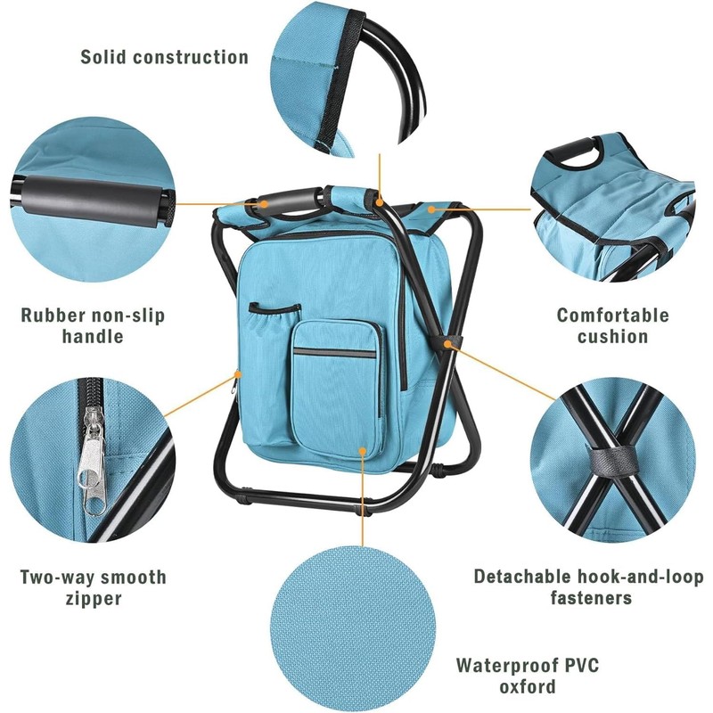 Kikerike Backpack Stool Cooler Chair Heavy Duty 300 LBS Max