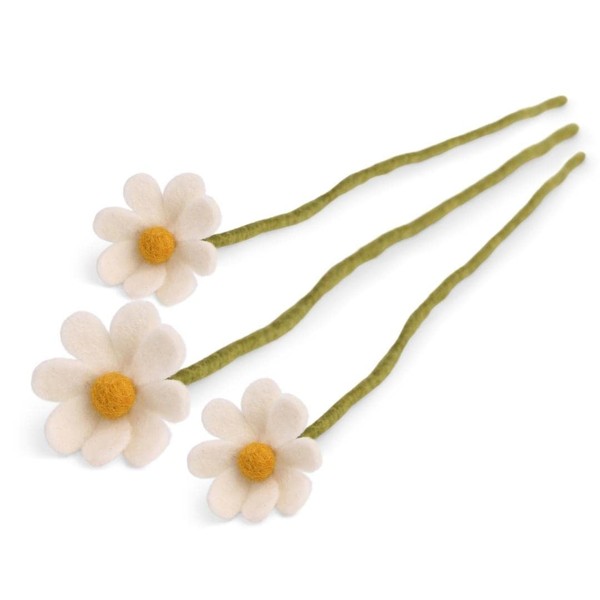 Én Gry & Sif Felt Flowers Daisies I Handmade Decorative Flowers, Artificial Flowers Spring I Pack of 3 with White Flowers