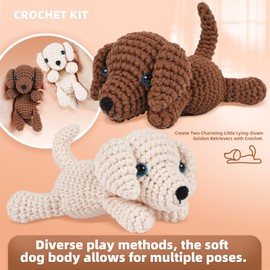 MOREJMTT Crochet Kit for Beginners, Learn to Crochet, Include Easy Knitting Soft Yarn, Step-by-Step Video Tutorial, Hook, Holiday Birthday Gift for Adults and Kids(Golden Retriever)