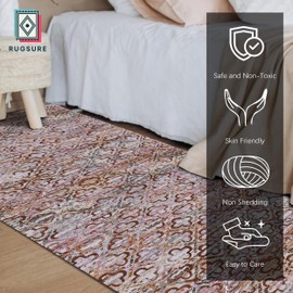 RUGSURE Washable Area Rugs, 2'6'' x 8' - 1/6 Thick - Stain & Water Resistant Non-Slip - Perfect Resistant Rug for Living Room, Bedroom, Nursery, Pet & Child Friendly, Vibrant Colors Rugs, Purple