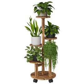 Uneedem 5 Tier Plant Stand Indoor with Wheels, Wood Tall Corner Plant Shelf