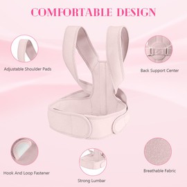 flintronic Posture Correcto for Men and Women, Breathable Back Brace, Back Support Back Straightener, Adjustable Lumbar Shoulder Belt, for Body Correction, Relieve Back, Shoulder Pain, Pink (M)
