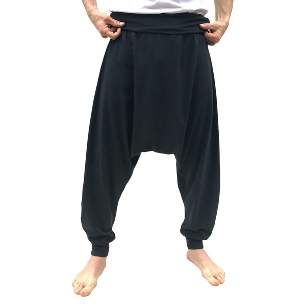 SAVARI | Pantalon de Sarouel sans Poches | Ethnique | Confortable | Pantalon Idéal pour Le Yoga et la Danse | Unisexe | Lancer Bas et Taille Large | Lisse | Noir | Taille L | Il y a Grandes Tailles
