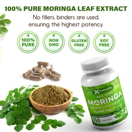 Moringa Capsules| 150 Capsules| Moringa Oleifera | Pure & Natural| Non-GMO and Gluten Free Supplement | Complete Green Superfood | Moringa Leaf Extract Powder