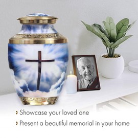 Heavenly Cross Cremation Urn for Ashes Adult Male & Female Cremation Urns for Human Ashes Adult Female Decorative Urns for Ashes Beautiful Handcrafted Large Urn for Ashes for Women & Men – 10"H X 6"W