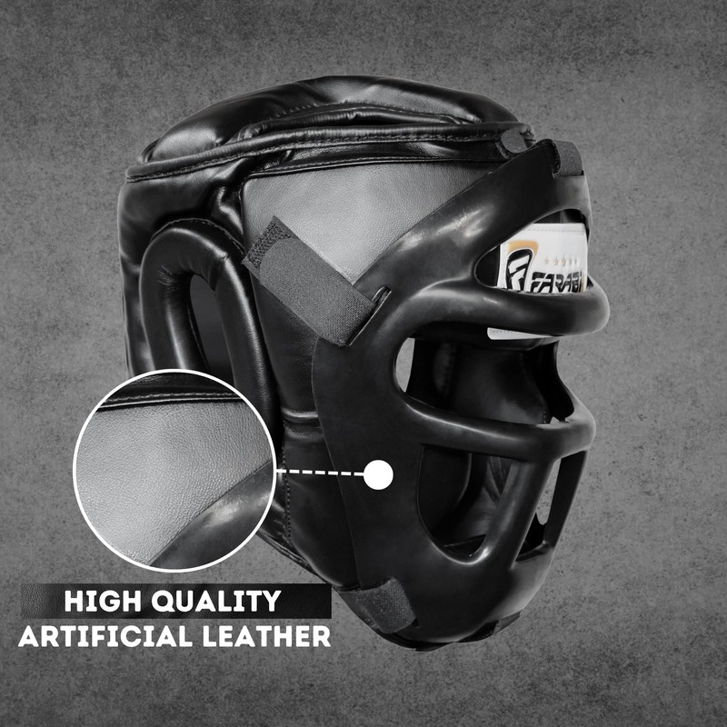 Farabi Sports Boxing HeadGuard, Helmet Head prototector Gear Real Leather