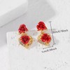Rose Heart Dangle Earrings, Gold Tone with Red Rose and