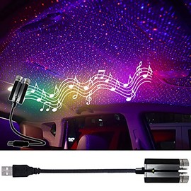 USB Star Night Lights Projector, LEDCARE Sound Activated 3 Modes 2 in 1 Interior Car Roof Lights, Adjustable Romantic Portable Car LED Light Decorations for Car, Ceiling, Bedroom (Red/Violet Blue)