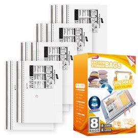 TAILI Vacuum Storage Bags With Long Side Zip 8 Pack (4 Large+4 Extra Large) Large Vacuum Bags for Clothes, Duvets, Bedding, Travel Reusable Compression Zipper Storage Space Saver