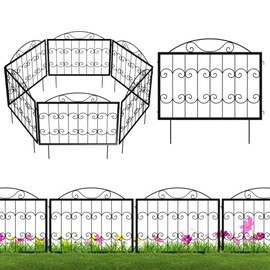 Poshions Garden Fence Wrought Iron Black Square Pipe Bent Hook Fence -24inch high -6 Pieces