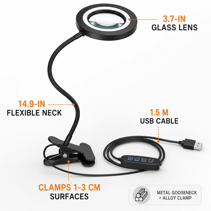 10X LED Magnifying Glass Desk Lamp with Clamp, 3 Color