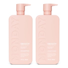 MONDAY HAIRCARE Smooth Shampoo + Conditioner Bathroom Set (2 Count) 27 oz Each For Frizzy, Coarse & Curly Hair Made with Coconut Oil, Shea Butter & Vitamin E 100% Recyclable Bottle Pink
