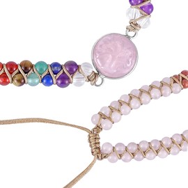 Nupuyai 7 Chakras Bead Stone Bracelet - 4mm Yoga Beaded Double Layer Healing Crystal Bracelet for Women Men Macrame Adjustable Bracelet, Rose Quartz