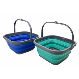 SAMMART 5.5L Set of 2 Collapsible Square Handy Bucket/Foldable SquareWater Pail/Portable Tub with Handle. (Purplish Blue + Turquoise Blue)