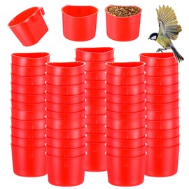60 Pieces Cage Cups Birds Hanging Feeders Seed Bowl 8 oz Plastic Chicken Feeder Water Bowl Hanging Chicken Waterer Feeding Watering Dish Coop Cups for Gamefowl Parrot Parakeet Poultry(Red)