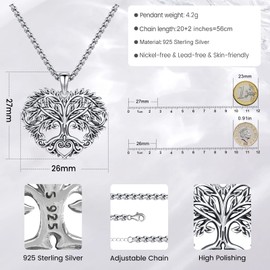 Eusense Tree of Life Pendant 925 Sterling Silver Necklace Tree Life Gifts Jewellery for Mother's Day Women Ladies Girls, Sterling Silver
