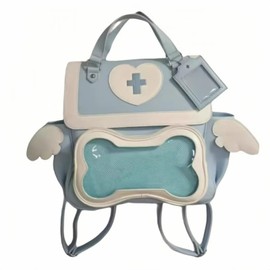 Vobomo Cute Puppy Bone Ita Bag Y2k Aesthetic Cute Backpack Waterproof PU Leather Backpack Cross and Angel Wings Ita Bag (Llight blue)