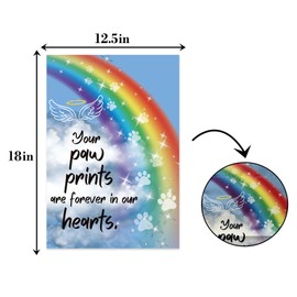 Pet Memorial Garden Flag,your paw prints are forever in our hearts Garden Flag,Paw Prints On My Heart,Rainbow Bridge Lost Pet Memorial Gifts Outside Decorations Yard Lawn Farmhouse Double Sided 12.5" x 18"