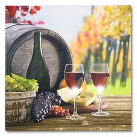 BANBERRY DESIGNS Wine Decor for Kitchen - LED Canvas Prints - Vineyard Scene with Red Wine and Grapes - Wine Themed Canvas Print - Lighted Wine Pictures