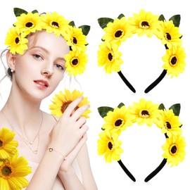 Pack of 2 Sunflower Headbands, Flower Headbands, Sunflowers Headband for Women, Decorative Hair Band Headbands for Photography Props, Masquerade, Carnival Party, Women Girls