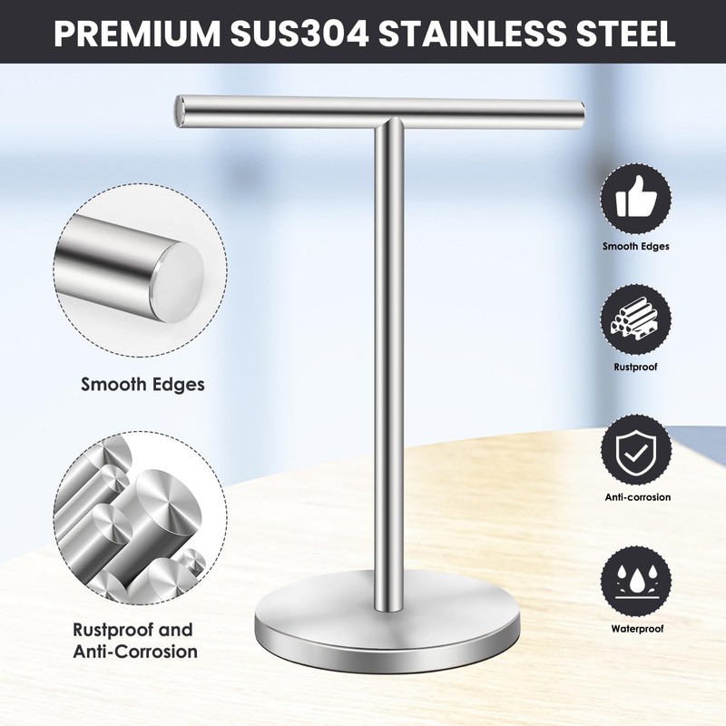 Zitalupy T-Shape Bath Hand Towel Holder Stand, Stainless Steel Free