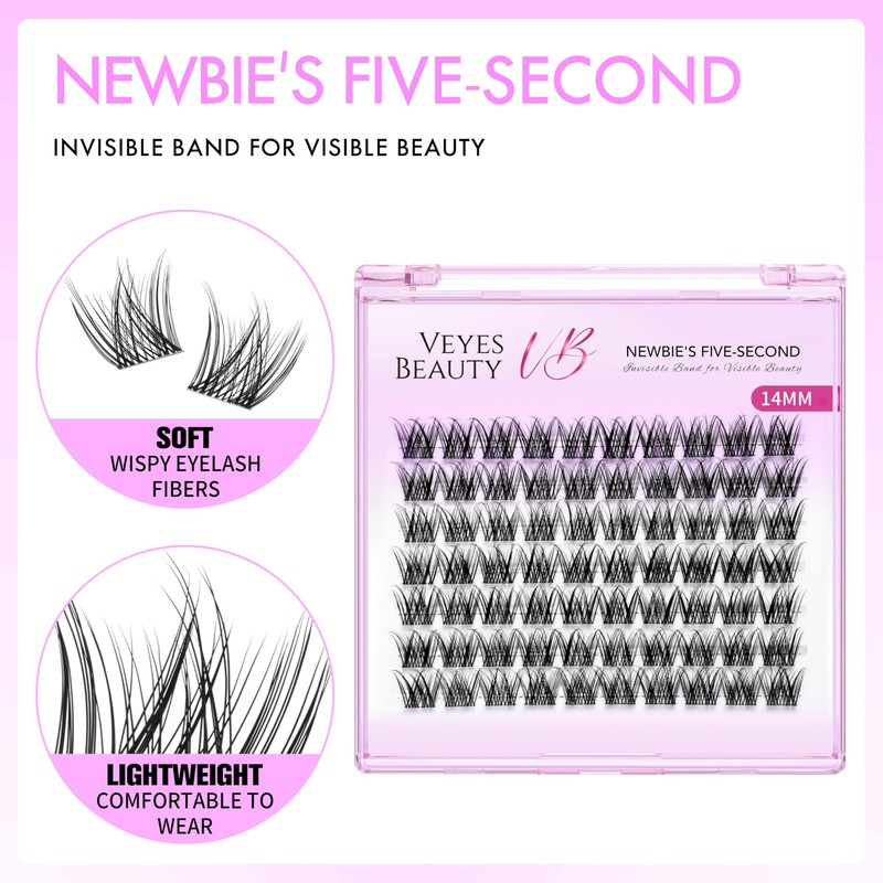 VEYESBEAUTY Lash Clusters Individual Eyelash Extensions Thin & Invisible Band