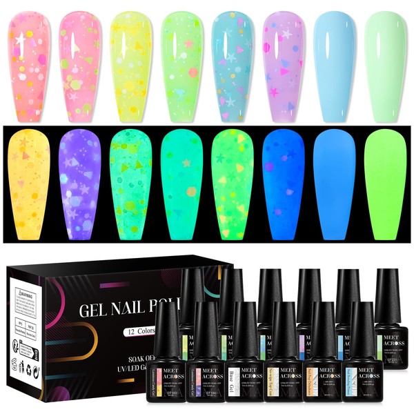 MEET ACROSS 12 Pcs Glow in the Dark Gel Nail