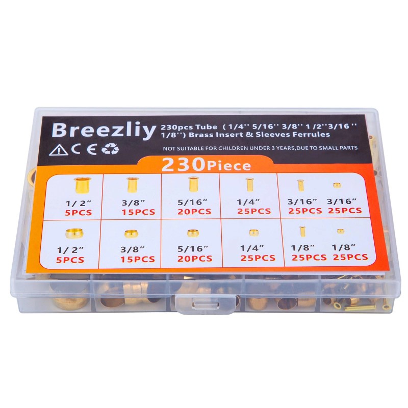 Breezliy Compression Fittings Kit 6 Sizes Brass Ferrules & Inserts